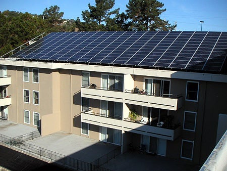 32 kW Roof Mount solar array on flat roof with tilt