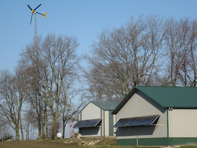 10 kW Bergey alongside  2.8 kW and 2.9 kW solar PV arrays.
