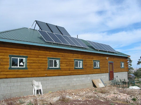Example of PV panels and HW panels on roof