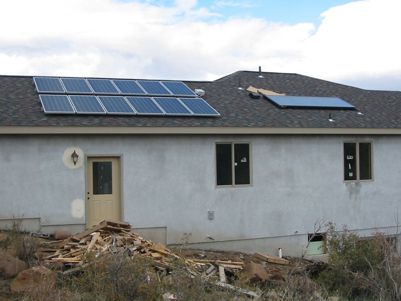 Example of PV panels and HW panel on roof.