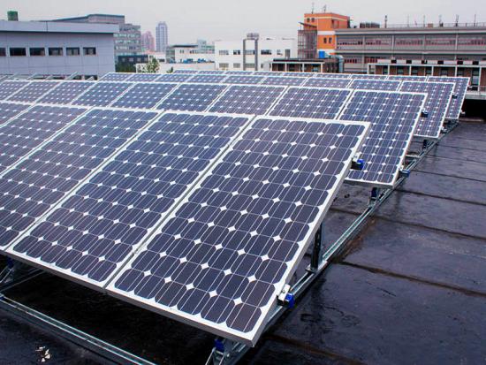  Roof mounted solar panels with a visible, metal racking system