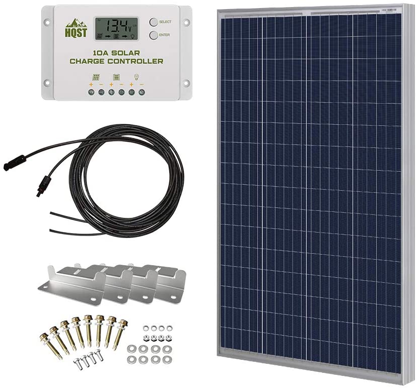  HQST 100 Watt 12 Volt Polycrystalline Solar Panel Kit with 10A PWM Charge Controller, Z Bracket, 20FT 12AWG Cable