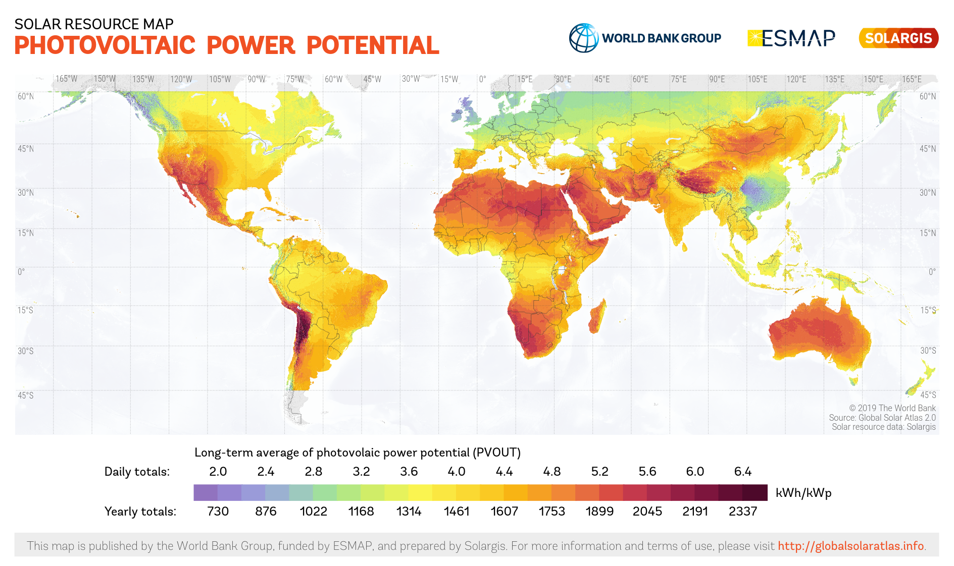 Карта фотоэлектрического потенциала мира от Группы Всемирного банка