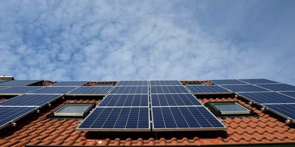 Solar panels on a clay tile roof