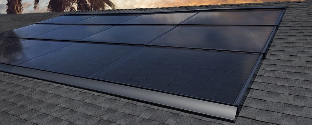 gaf's decotech solar panels on a slanted shingled roof