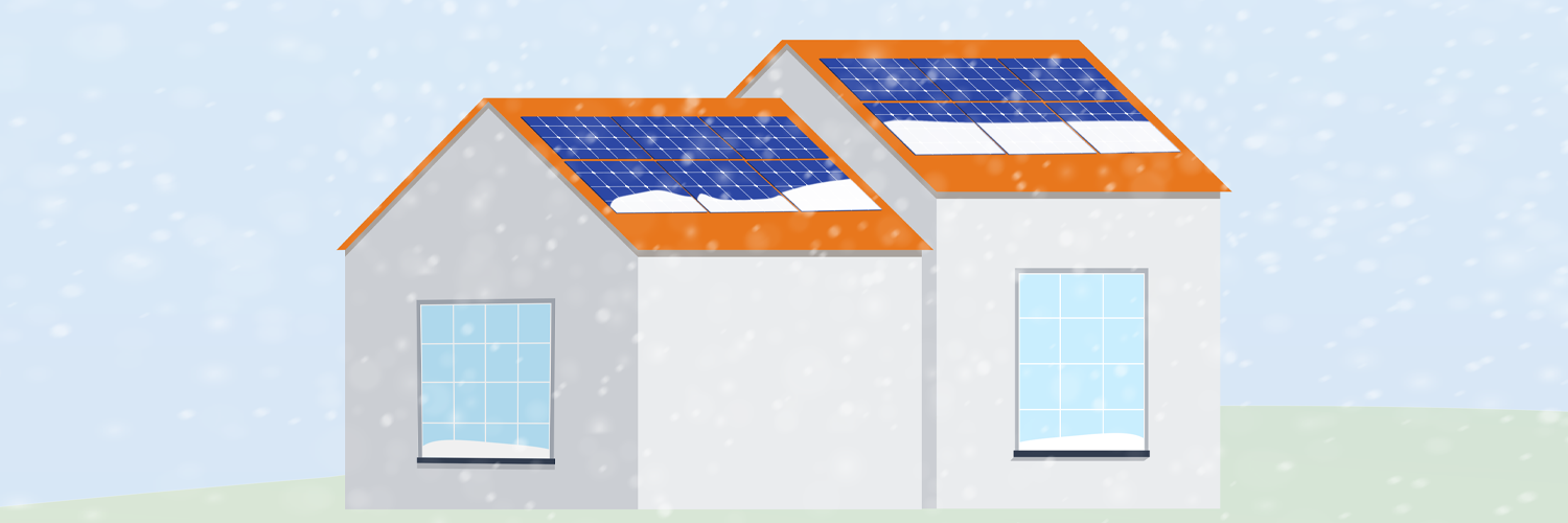 solar panels with snow melting off on a sloped roof house