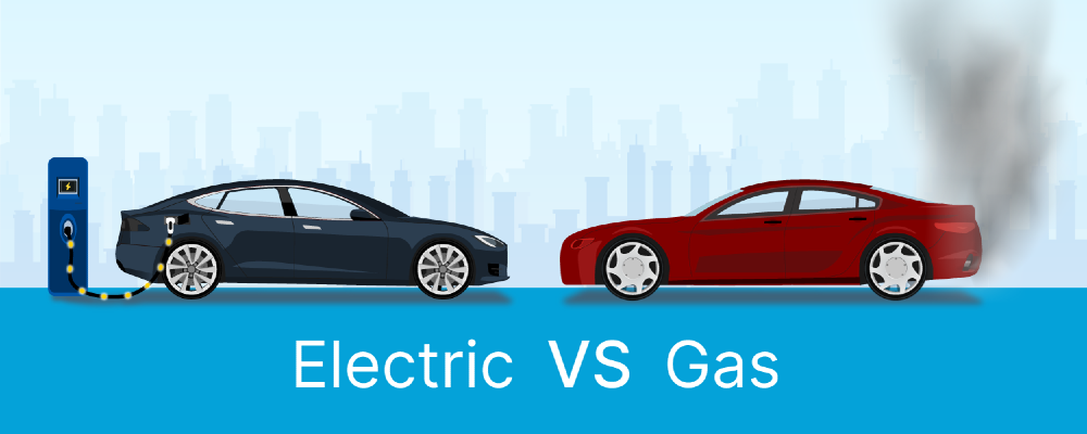 An electric car and a gas car face off