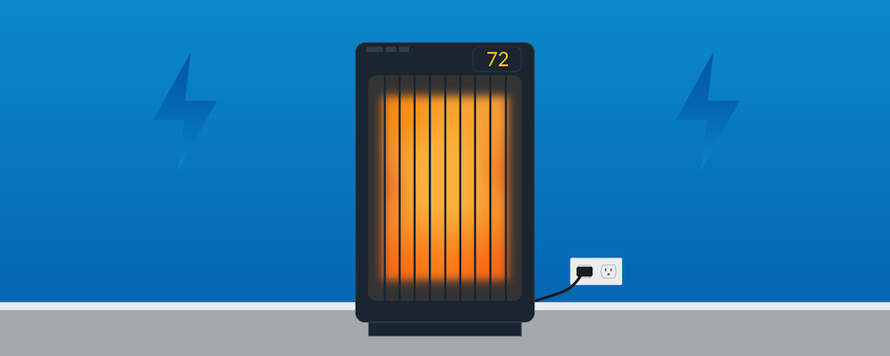 A space heater heated to 72 degrees inside a home