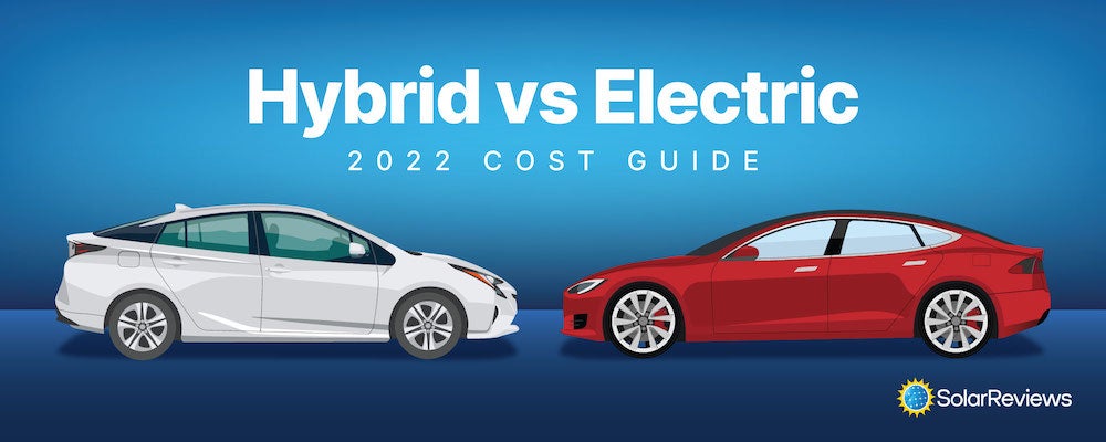 A hybrid and electric car facing each other