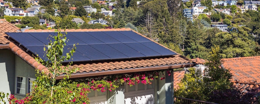 Rows of solar panels on a residential roof