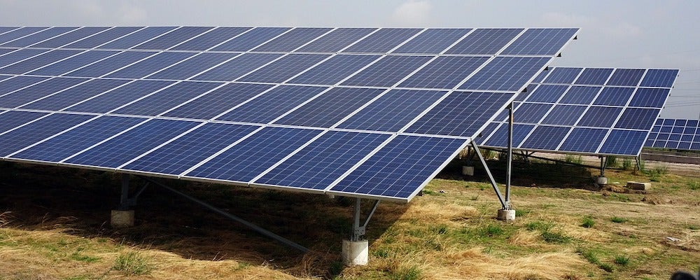 Solar panels mounted in a field