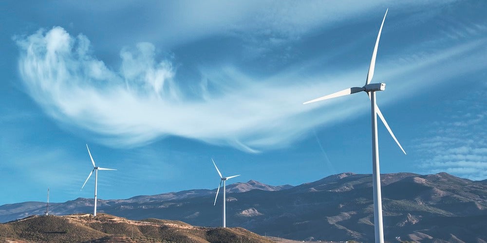 Wind turbines on a mountainside