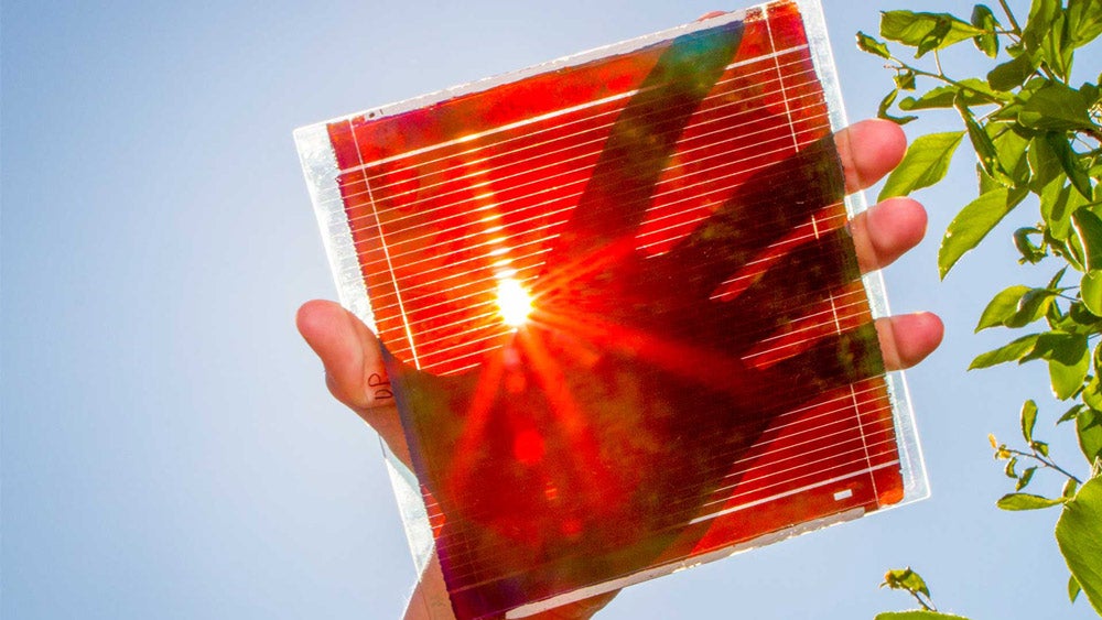 thin-film perovskite solar cell glowing