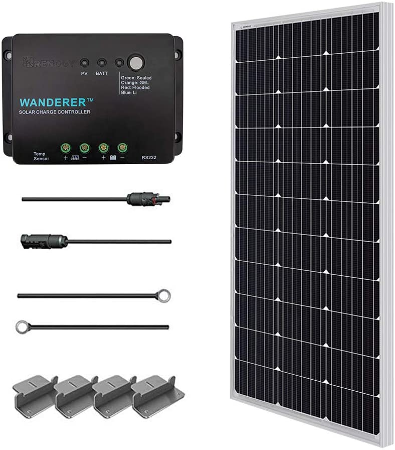 Renogy 100W 12V Monocrystalline Solar Starter Kit and solar charge controller