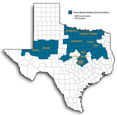 oncor electric delivery service territory map
