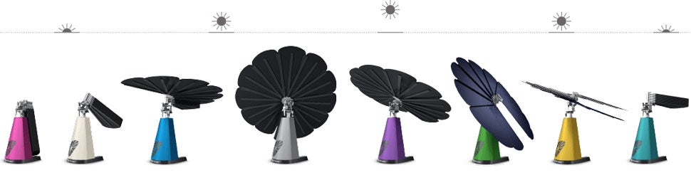 solar smartflower in various stages throughout the day