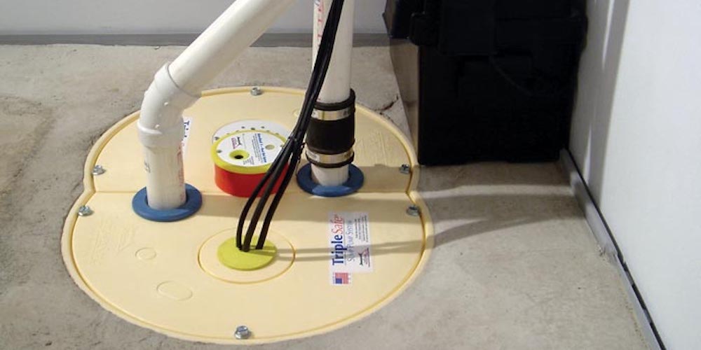 Submersible sump pump installed in a basement