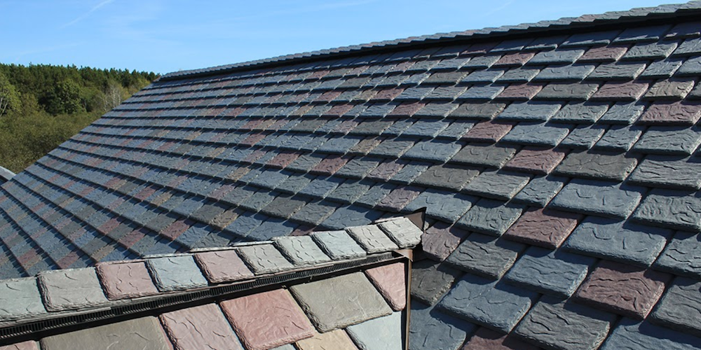 Synthetic slate shingles on a residential roof